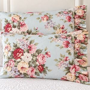 Ralph Lauren Home VTG Floral Stone Harbor Aqua Cotton Sateen King 2 Pillowcases